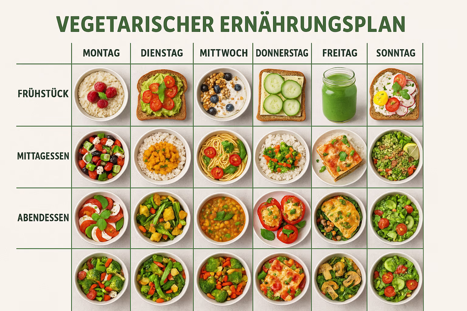 Vegetarischer Ernährungsplan für eine Woche